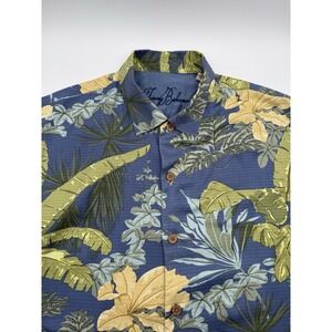 Tommy Bahama Hawaiian Flower Shirt Allover Print 100% Silk Mens Size Large Palm